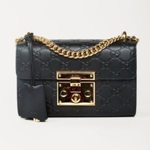 Gucci Small Black Leather Guccissima GG Padlock Bag